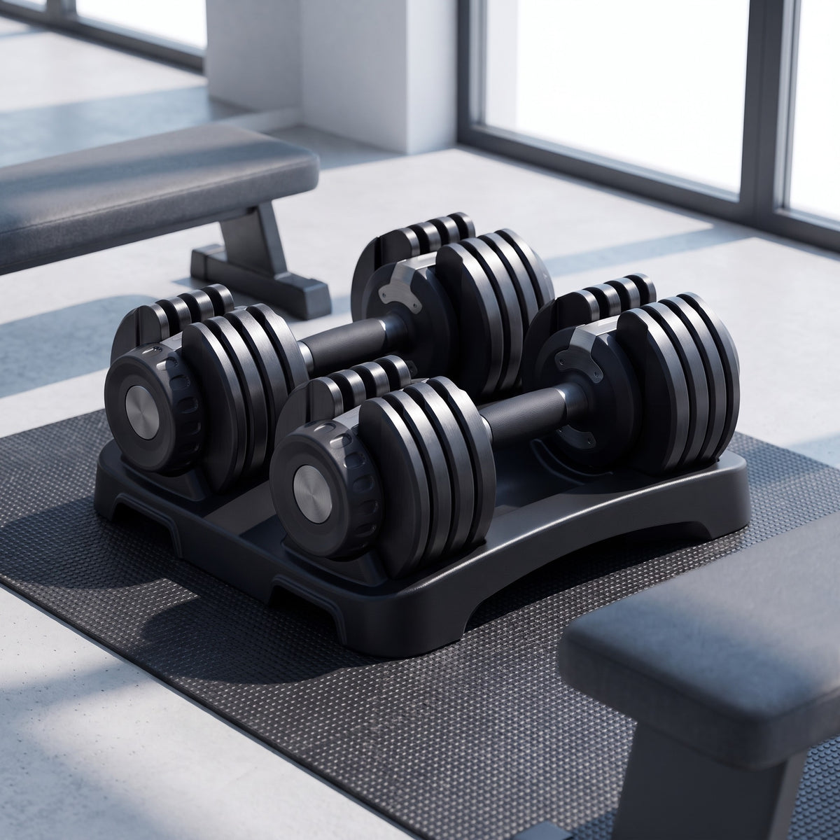 Adjustable Dumbbell Set, 2 × 10 kg in use