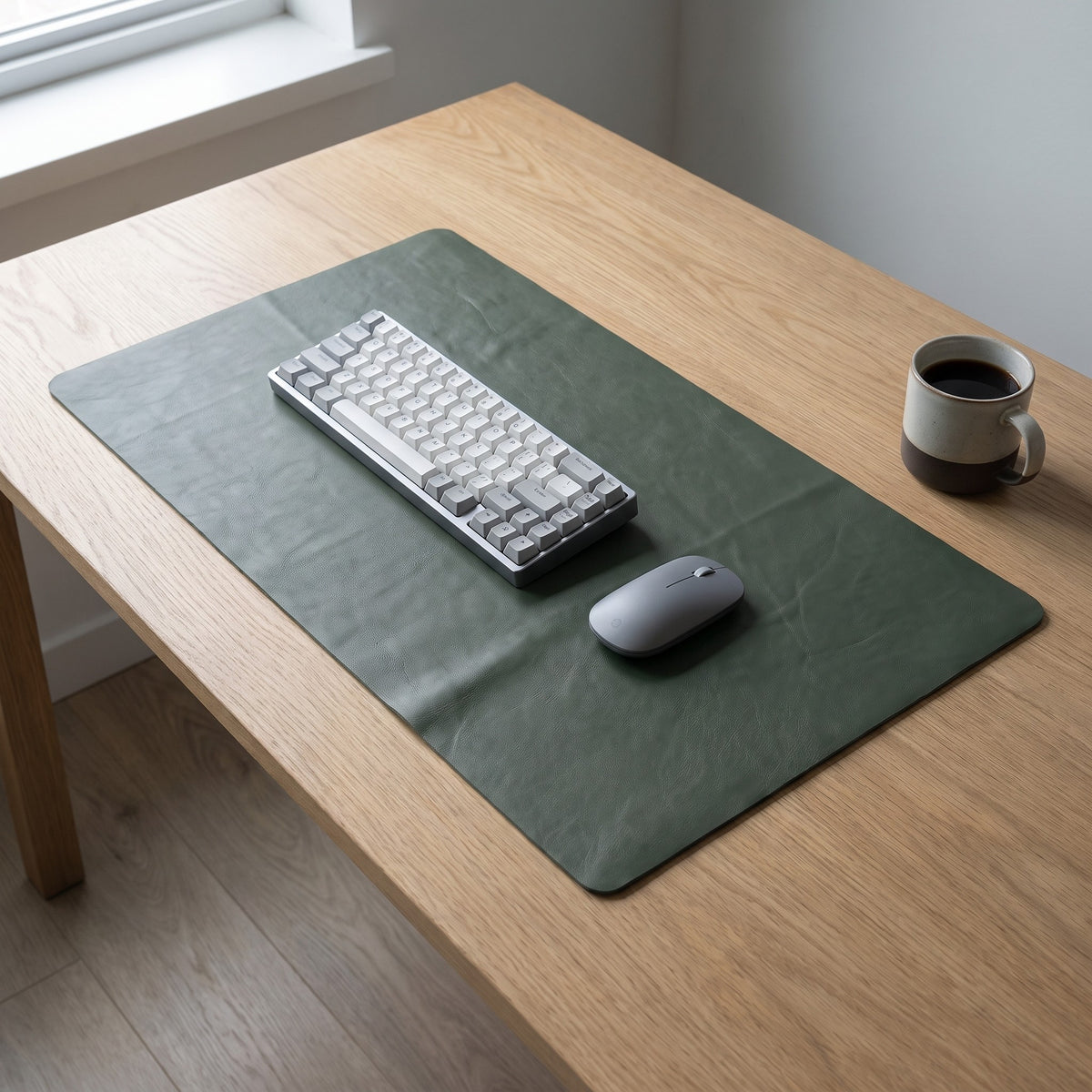 Desk Mat, Vegan Leather in use
