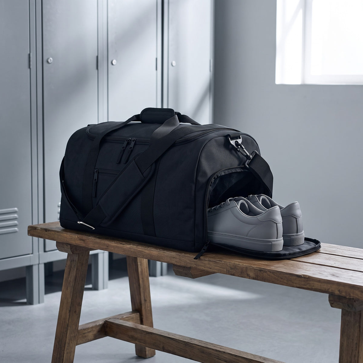 Gym Bag with Shoe Compartment in use